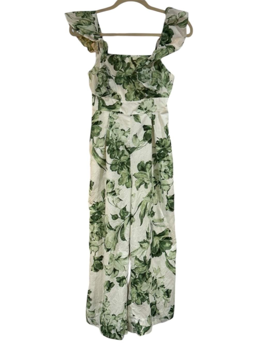 🍃⚪️🌱 Taylor Green Floral Ruffled Strap Jumpsuit Romper‎ Pantsuit